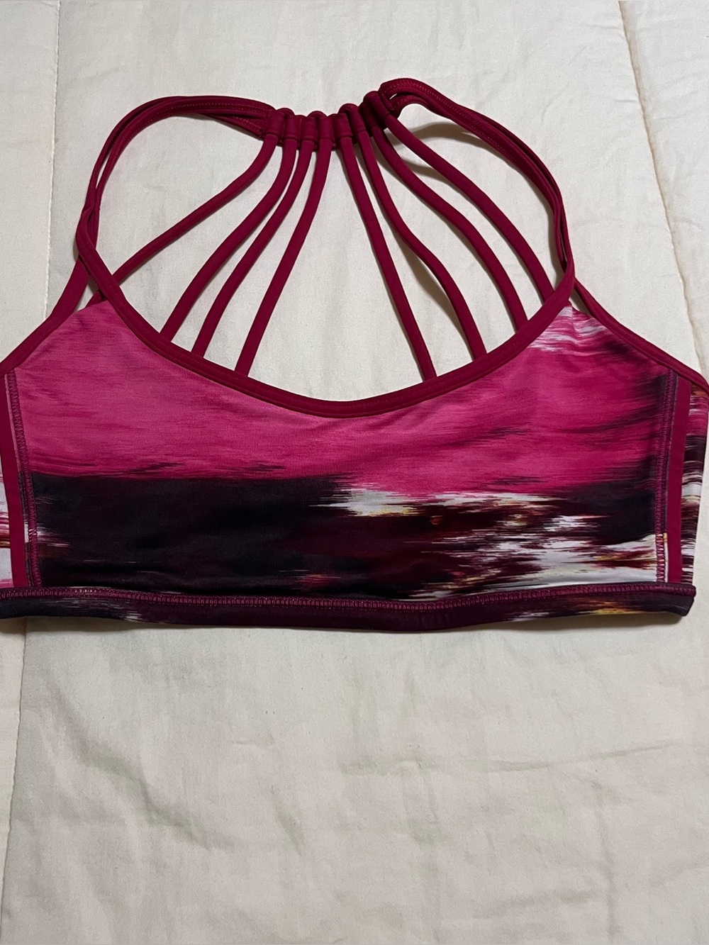 Lululemon Pink Strappy Sports Bra with Abstract Print Sz 4
